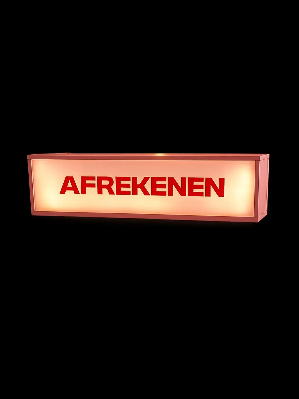 Verlichte lichtbak met tekst Afrekenen door Nina Klust